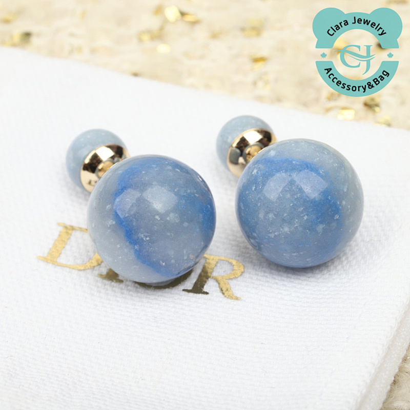 D Blue Marble Stud Earrings