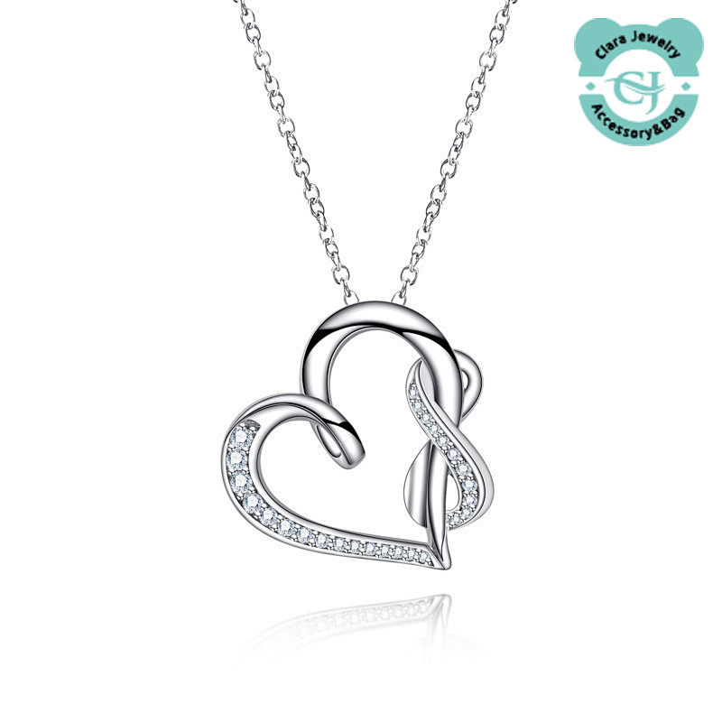 Sterling Silver Micro-inlaid Moissanite Hollow Heart Pendant O-shaped Necklace