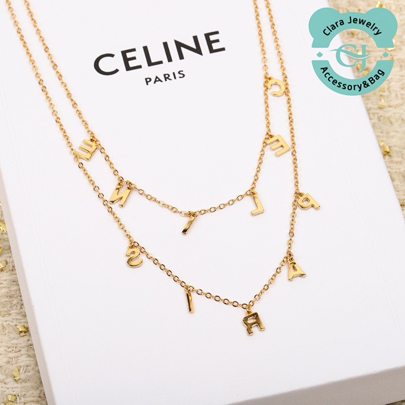 C Double Layer Full Diamond Letter Necklace