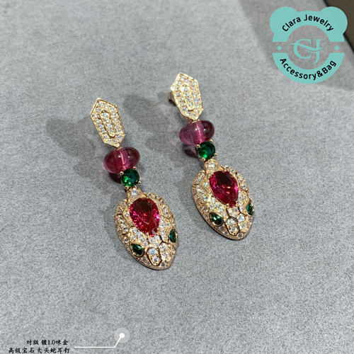 Bulgari B&vlg7ari High-End Gemstone Snake Earrings