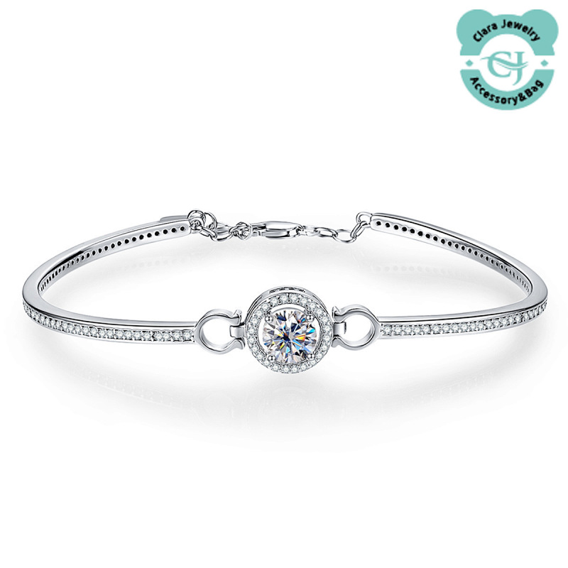 European And American Popular Sterling Silver Bracelet Round Diamond 1 Carat Moissanite Br