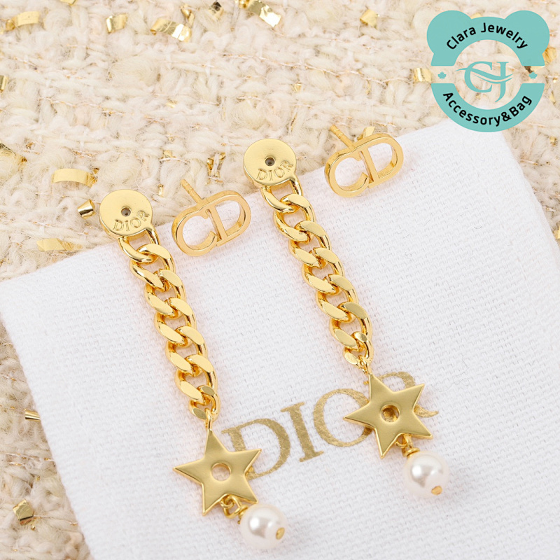 Dior Alphabet Five-Pointed Star Chain Earrings