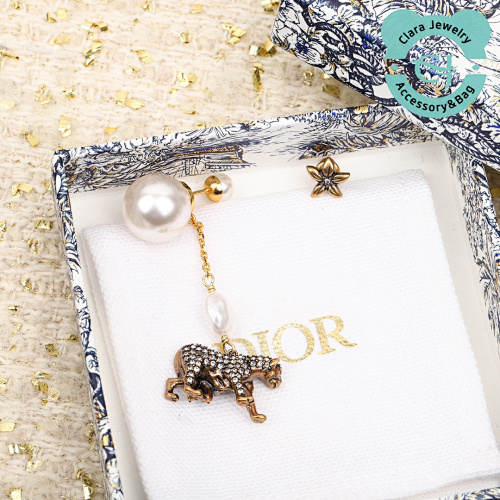 D Asymmetrical Full Diamond Flower Tiger Earrings