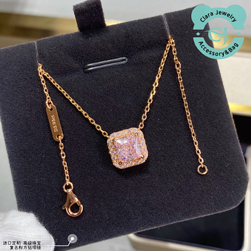Square Pink Ice Flower Necklace