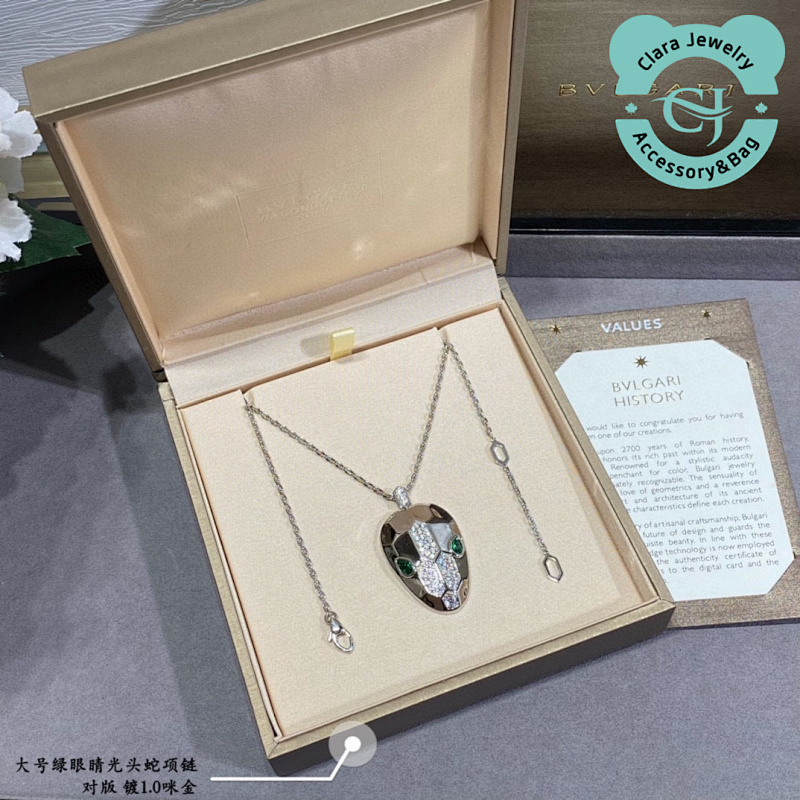 Bulgari Bu&lg&ri Large Green Eyed Bald Snake Necklace