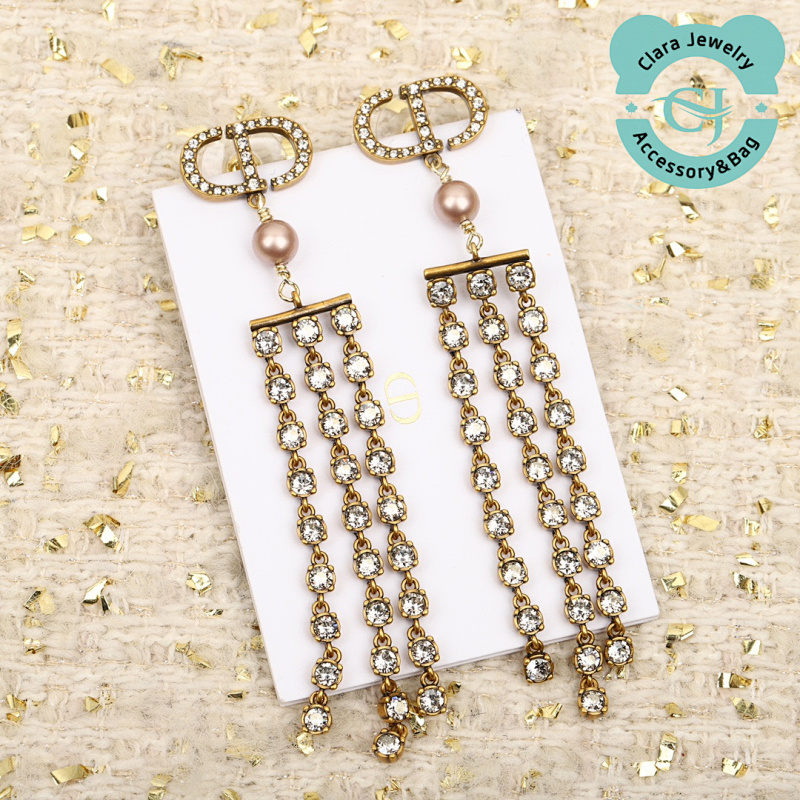 Dior Tassel Letter Full Diamond Earrings