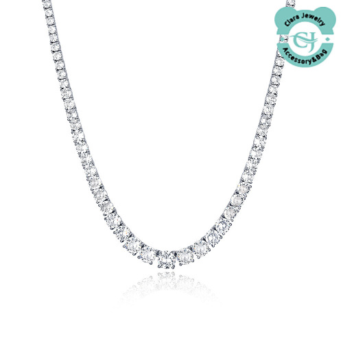 3-6.5mm 4 Prong Silver With Moissan Tennis Ball Necklace