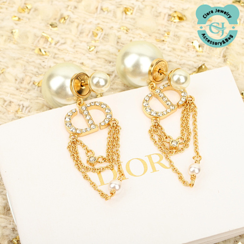 D Cd Three-Layer Tassel Double-Bead Earrings