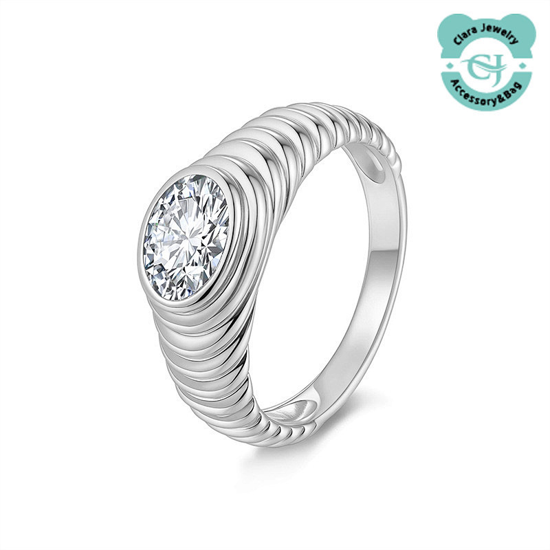 Fashion Irregular Inlaid 6 8 Moissanite Ring Female Light Luxury Design Thread Ring