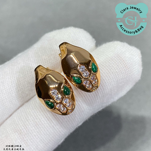 Bulgari Bu7ga&ri Small Natural Malachite Bald Snake Earrings