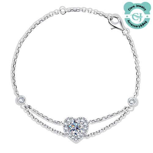 One Heart Silver Bracelet With Moissanite