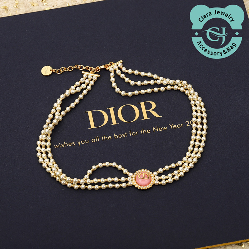 Chanel D Glass Bead Triple Pearl Choker
