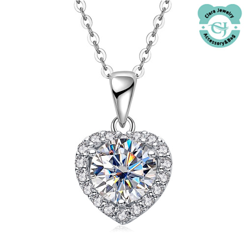 Silver Necklace 2 Carat Moissanite Heart Pendant