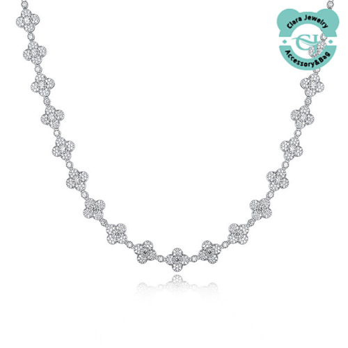 S925 Silver 15mm Luxury Inlaid Hip Hop Cuban Four-leaf Clover Necklace