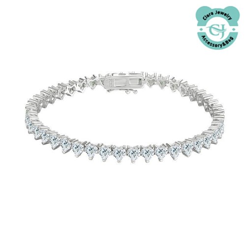 Sterling Silver Inlaid Heart Zircon Tennis Bracelet For Men And Women