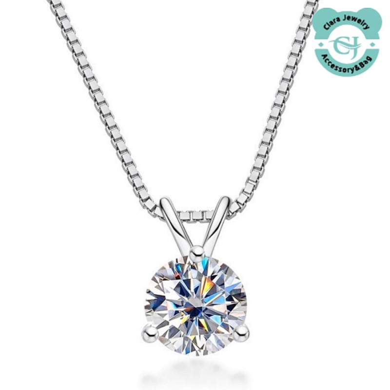 Three-claw 1 Carat Round Moissanite Necklace Sterling Silver Pendant