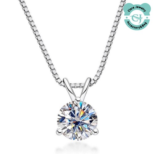 Three-claw 1 Carat Round Moissanite Necklace Sterling Silver Pendant