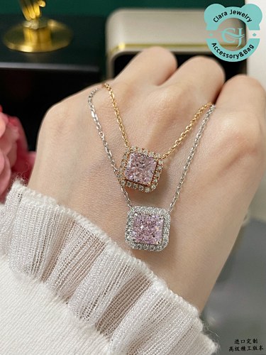 Imported Customized 9 2 5 Square Pink Ice Flower Necklace