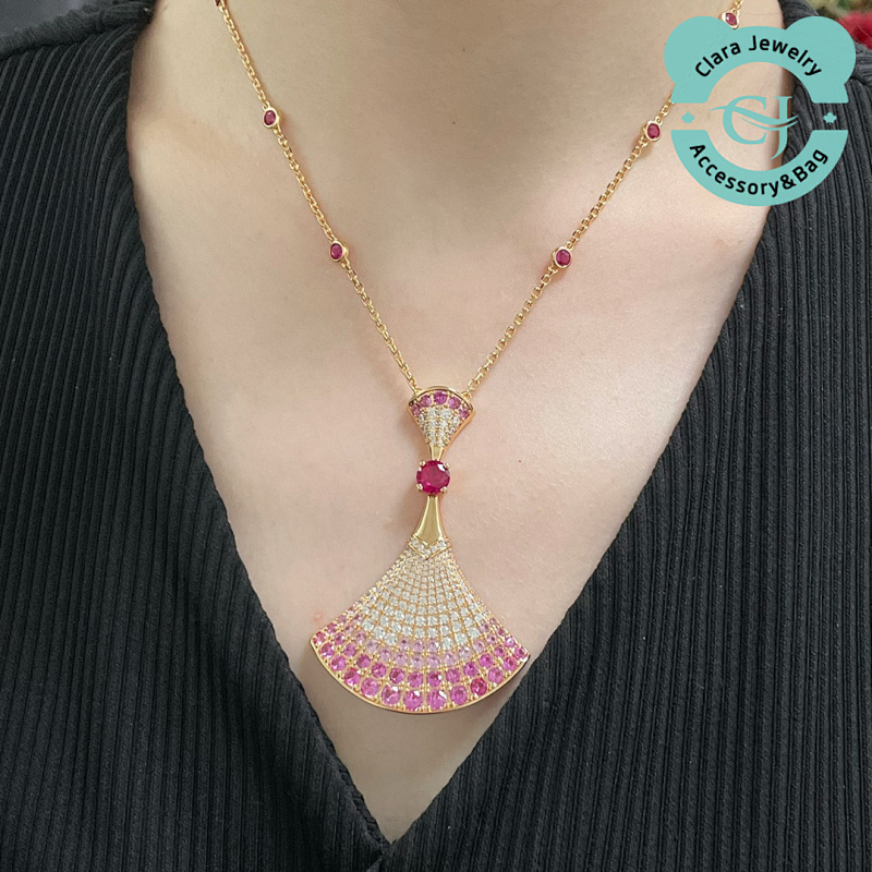 Bulgari Bv&lgari Large Gradient Red Scalloped Skirt Necklace