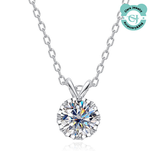 2 Carat Moissanite Pendant Sterling Silver Necklace Plum Blossom Snowflake Crown