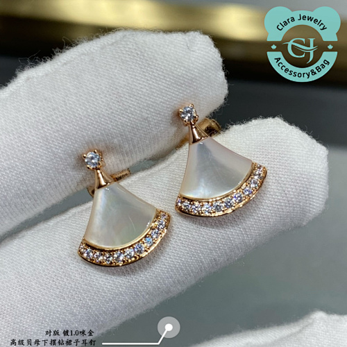 Bulgari Bv&lg&ari Premium Mother-Of-Pearl Hem Diamond Skirt Earrings