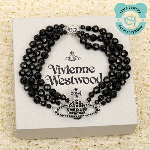 Three-Layer Black Bead Saturn Choker