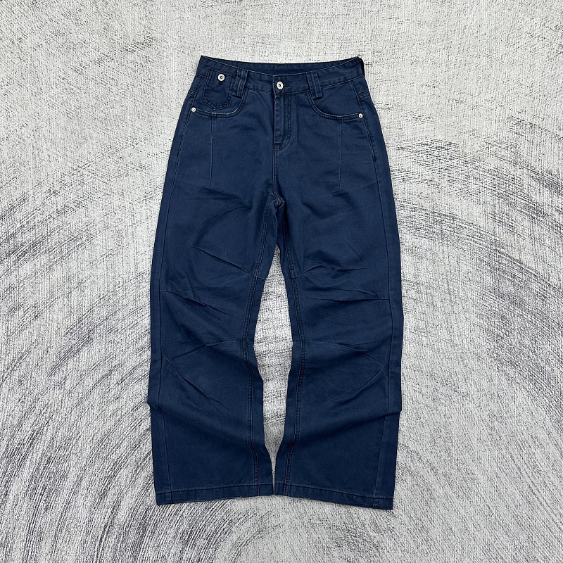 Etheria Pleated Workwear Trousers In French Blue Cotton Drill