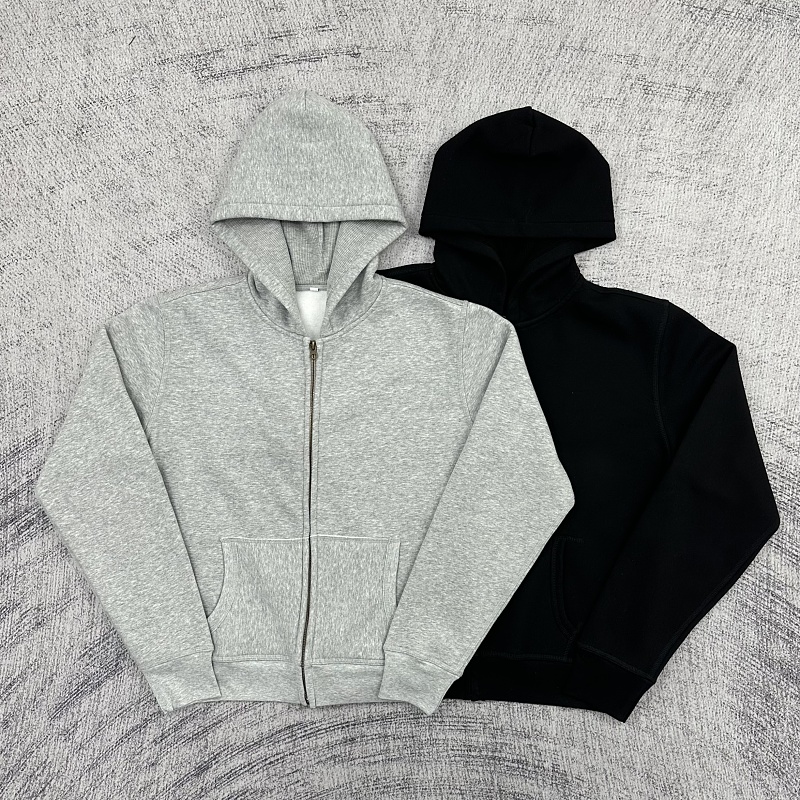 Etheria Slim-Fit Solid Black Grey Zip-Up Hoodie