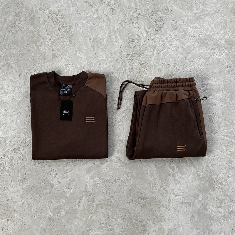 Kroen Embroidery Patchwork Sports Suit-brown