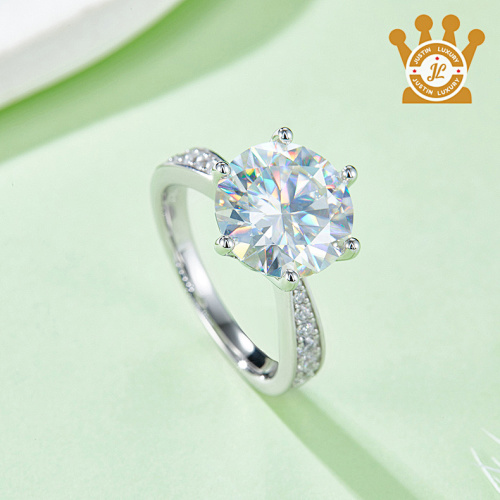 Silver Plated White Gold Moissan Diamond Women's Ring 5.0 Carat Grade D