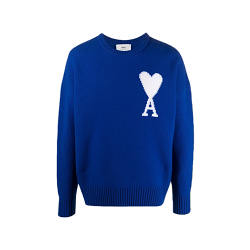 Blue And White Jacquard Crew Neck Sweater IItem ID