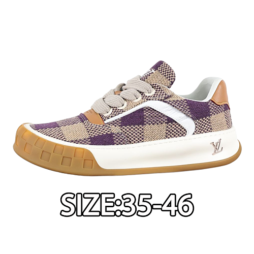 Cowhide Leather Biscuit Shoes Light Purple Plaid