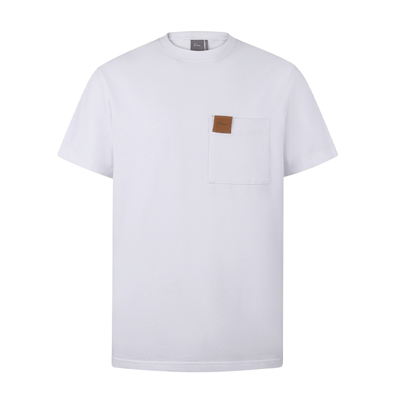 Pocket Leather Label Pure Cotton Crew Neck Short Sleeve T-Shirt