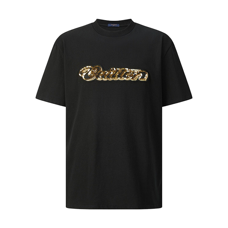 Gold Sequined Embroidered Logo Short-sleeved Shirt