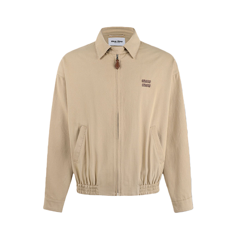 Solid Color Lapel Zip-up Logo Long-sleeved Jacket
