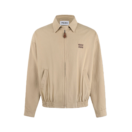 Solid Color Lapel Zip-up Logo Long-sleeved Jacket