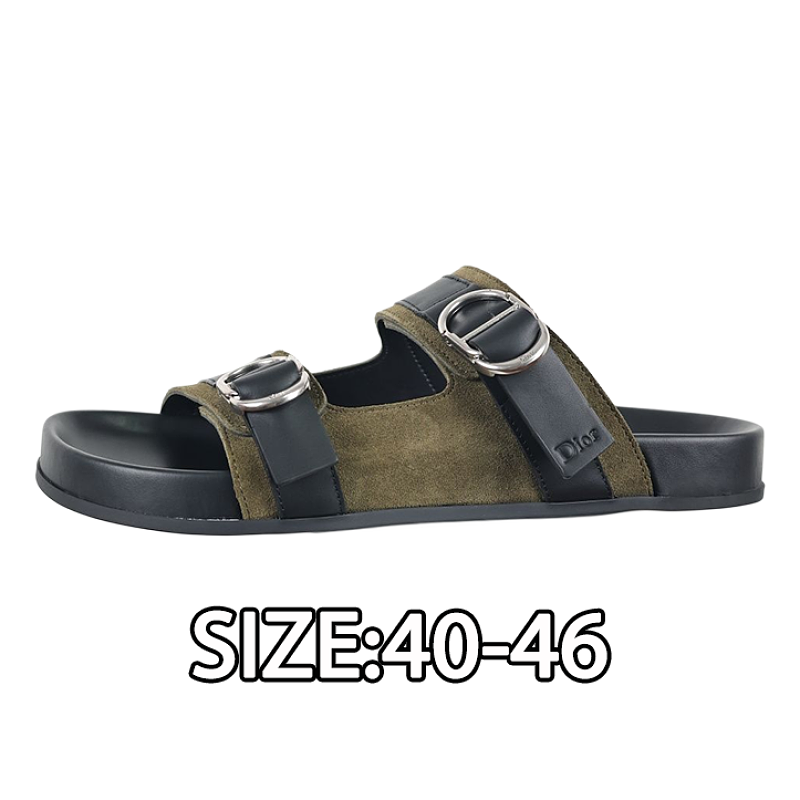 Round Toe Flat Bottom Suede Two-word Slippers Black And Green