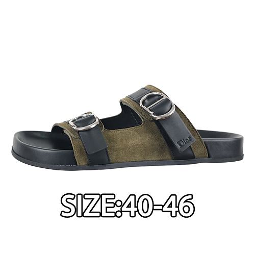 Round Toe Flat Bottom Suede Two-word Slippers Black And Green