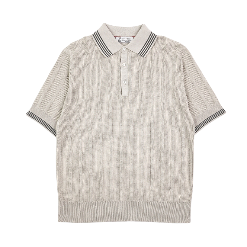 Color-block Vertical Stripe Collar Polo Short Sleeve