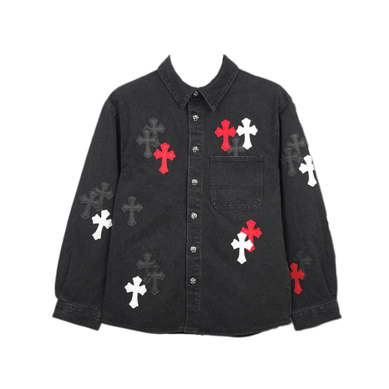 Color-block Patched Denim Jacket With Cross