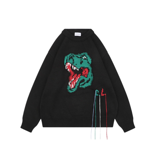 Dinosaur Jacquard Crew Neck Sweater