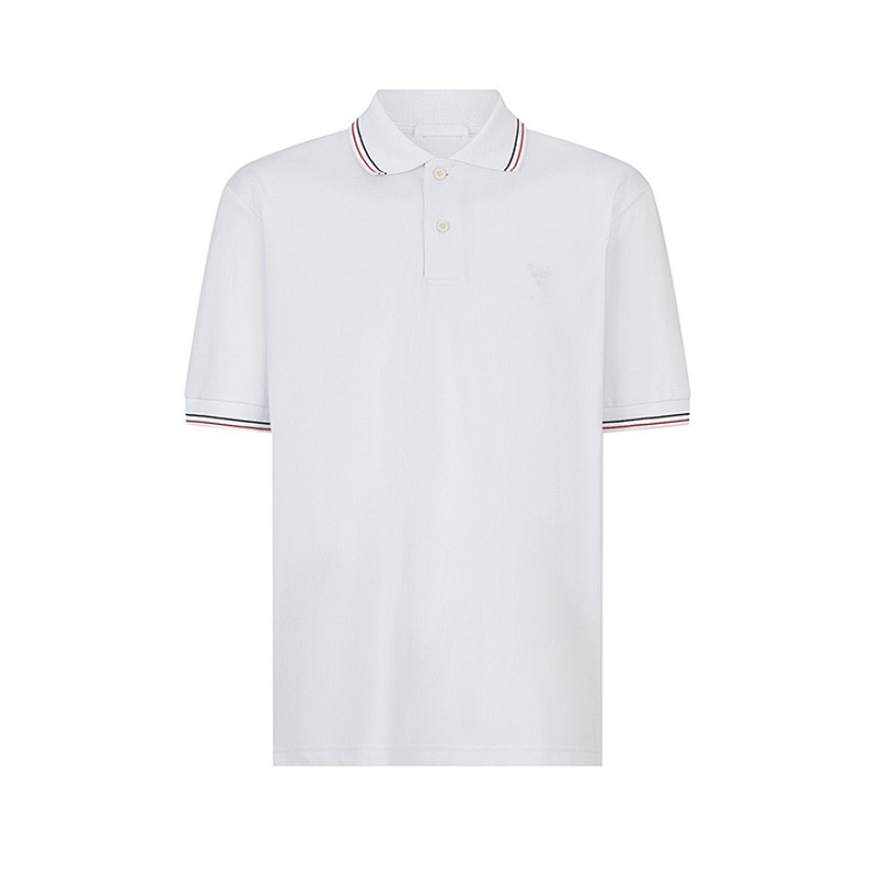Striped Embroidered Short-Sleeve T-Shirt With Lapel
