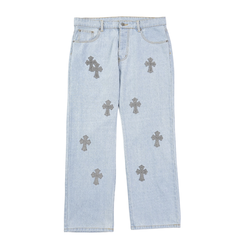 Silver Toothbrush Cross Logo Jeans