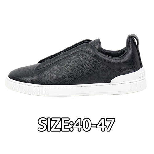Zegna Triple Stitch Leather Round Toe Low-Top Sneakers. Made From Tumbled Calfskin With Ri