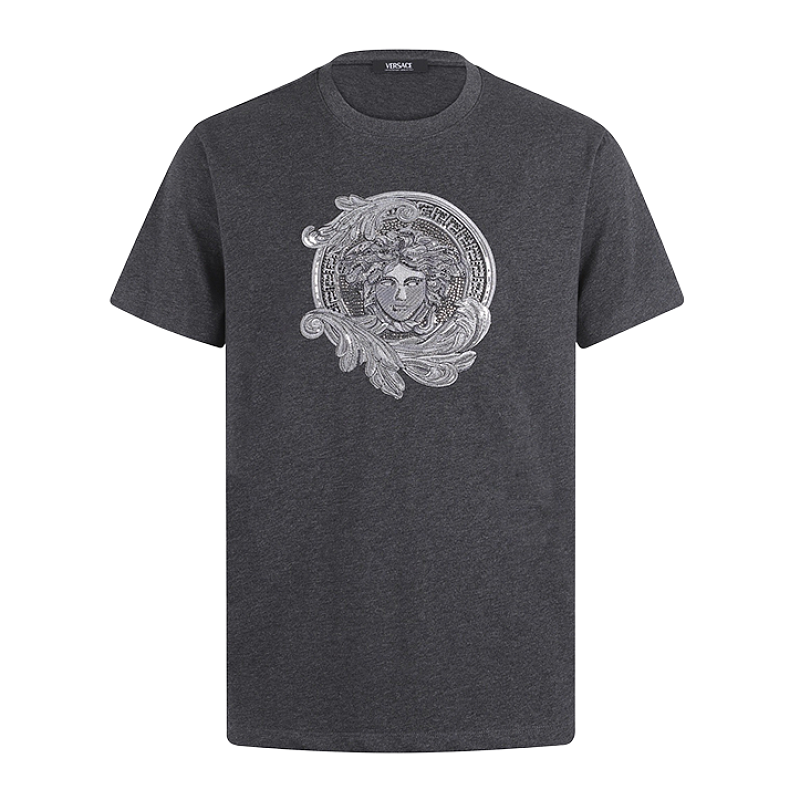 Embroidered Cotton Plain Knit Short-Sleeve T-Shirt