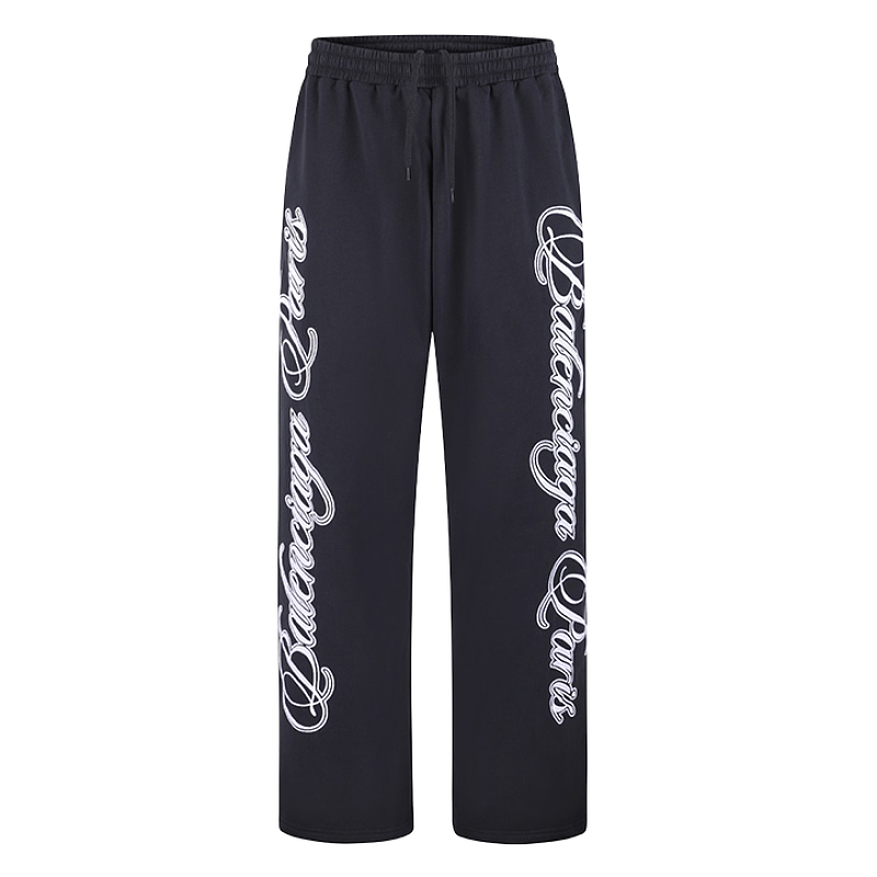Cursive Baggy Embroidered Pants