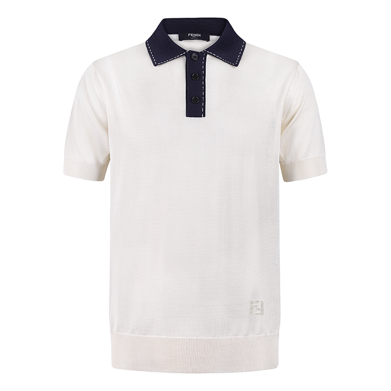 Polo Shirt With Logo Button Closure And Inlaid Pattern