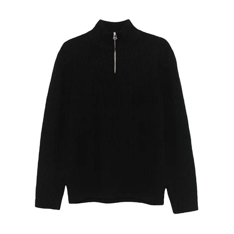 Vertical Striped Sweater With Sleeve Patch
