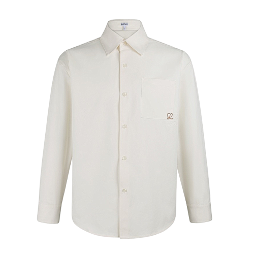 Cotton Shirt With Embroidered Patch Pockets And Turn-down Collar