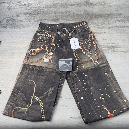 AS Black & Gold Chain Print Denim Trousers